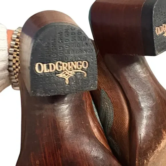 Old Gringo Leather Made In Mexico Brown w/ Teal Detail Western Style Mules sz 8 - Picture 12 of 14